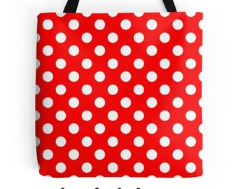 red polka dot bag