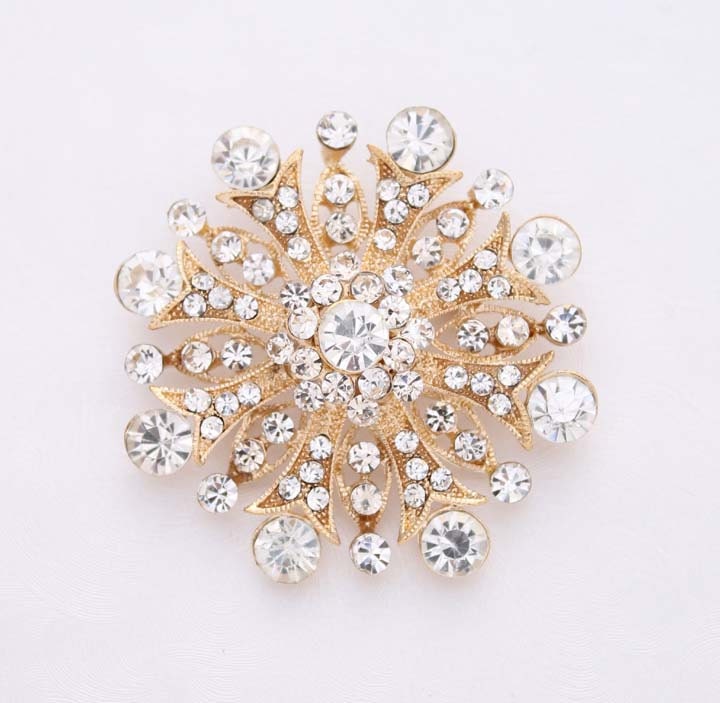 Rhinestone Gold Wedding Brooch Embellishment Bridal Cake