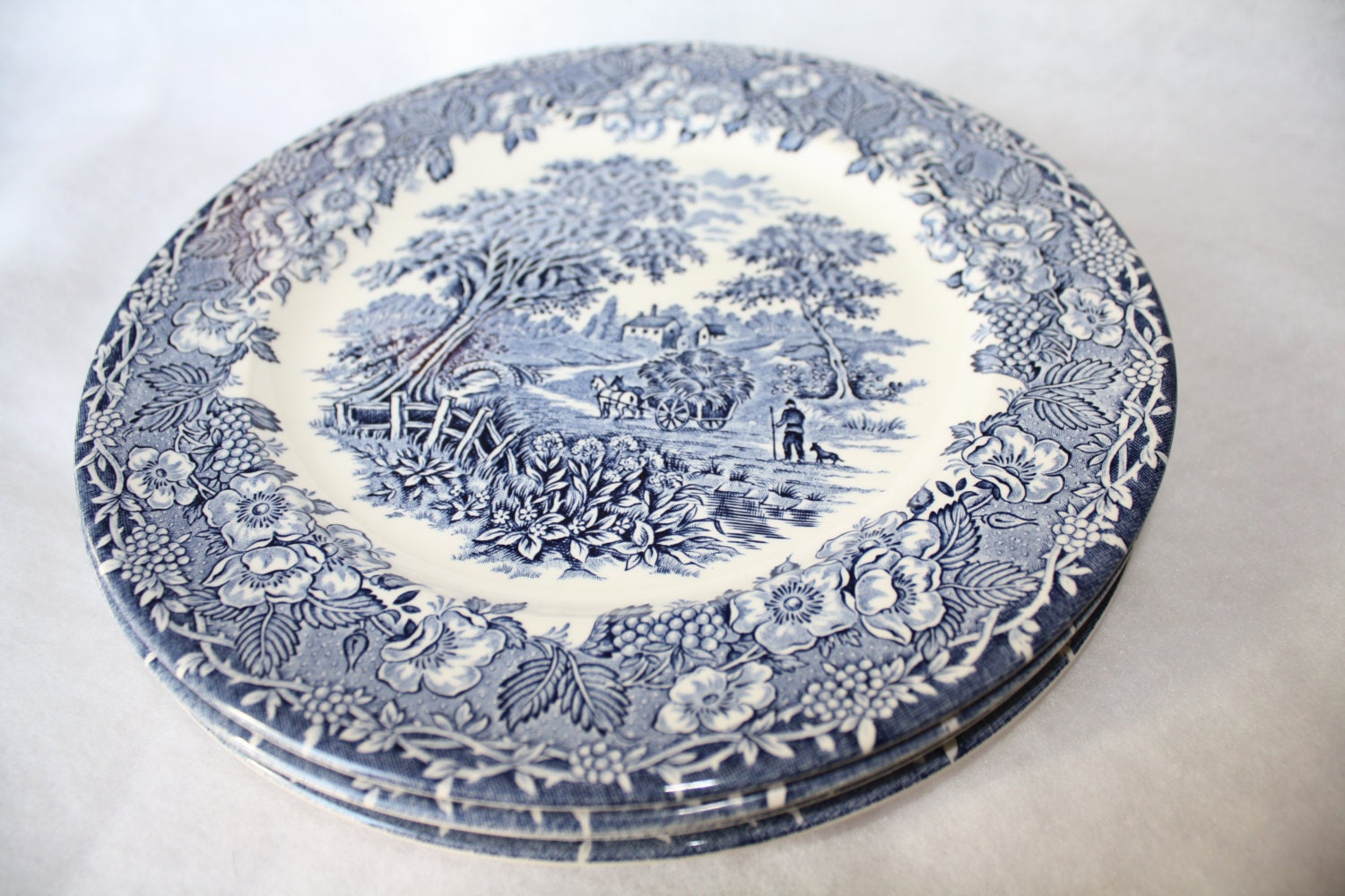 Blue and white dinner plates English by FranklinStVintage on Etsy