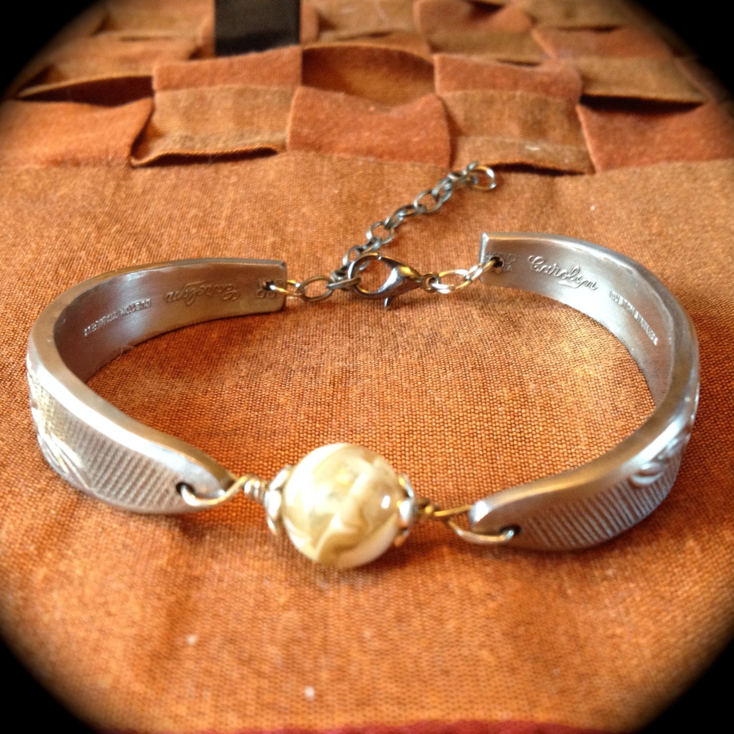 Silverware Handle Bracelet with white/beige resin by YouniqueItUp