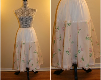 1950's off-white flocked pink floral petticoat