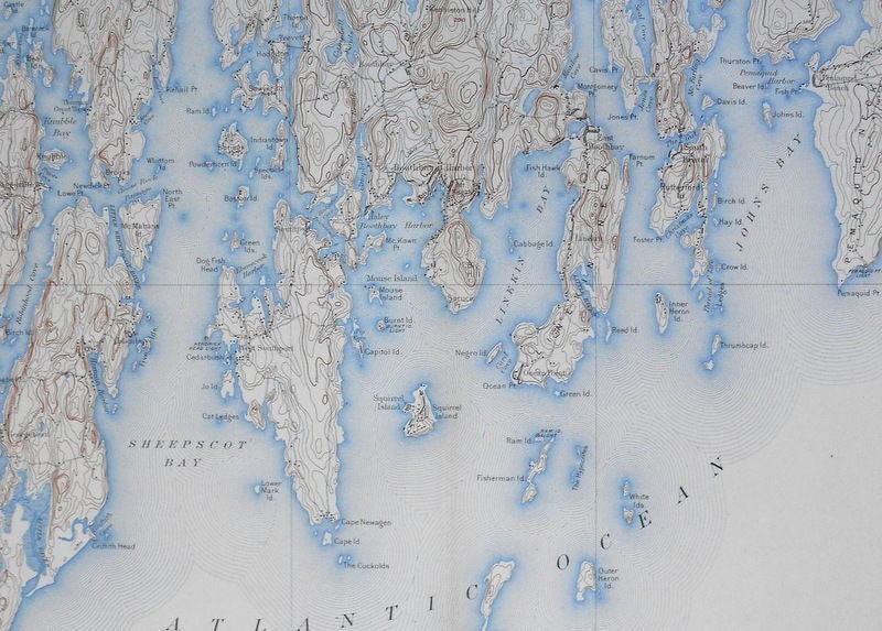 1908 Antique Map Boothbay Harbor Sheepscot Bay Linekin