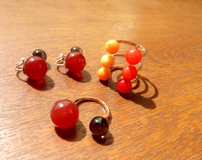Coral ring Open ring Natural stone ring Red stone ring Orange stone ring Silver ring Gold ring Minimalist Gift idea Unique ring