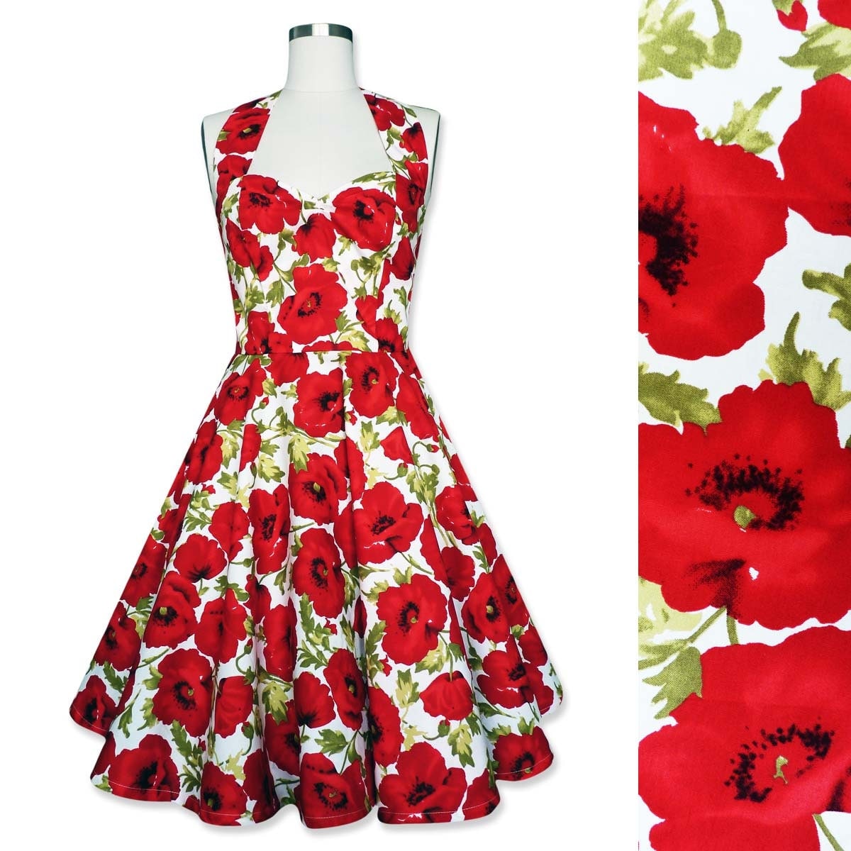 Pin Up Dress Summer Dress Floral Dress Red Poppy Dress Flower