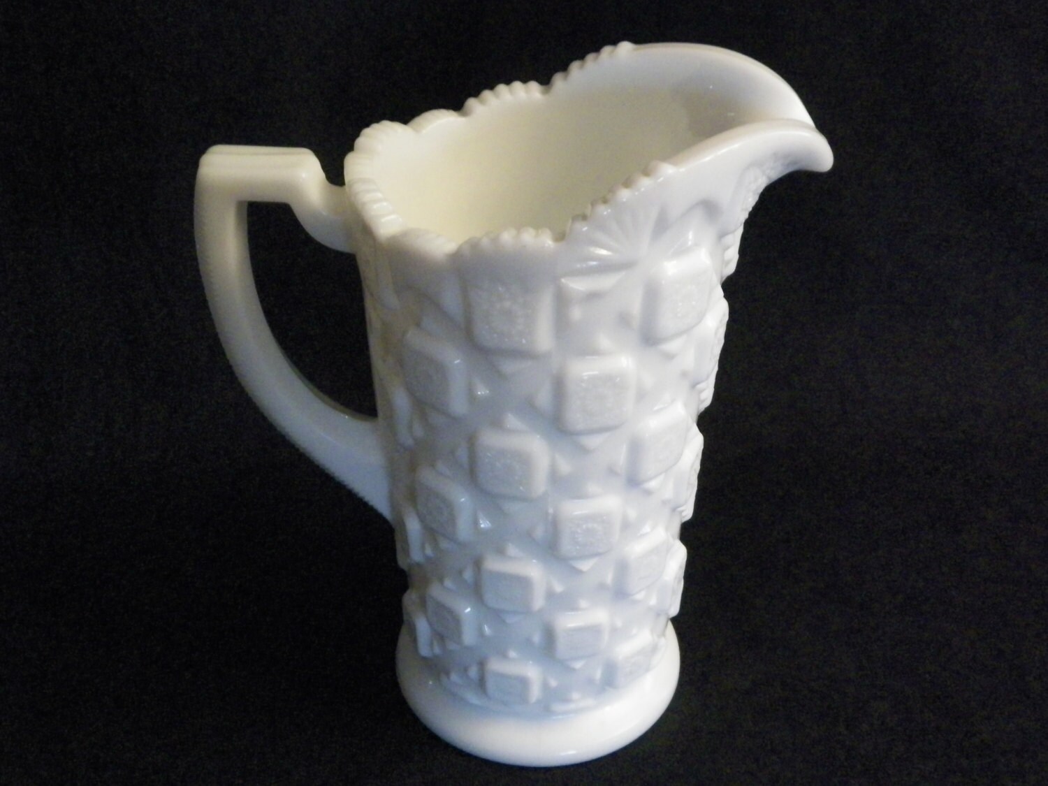 Westmoreland, White, Milk Glass, Pitcher, Quilt Design Pattern, Vintage