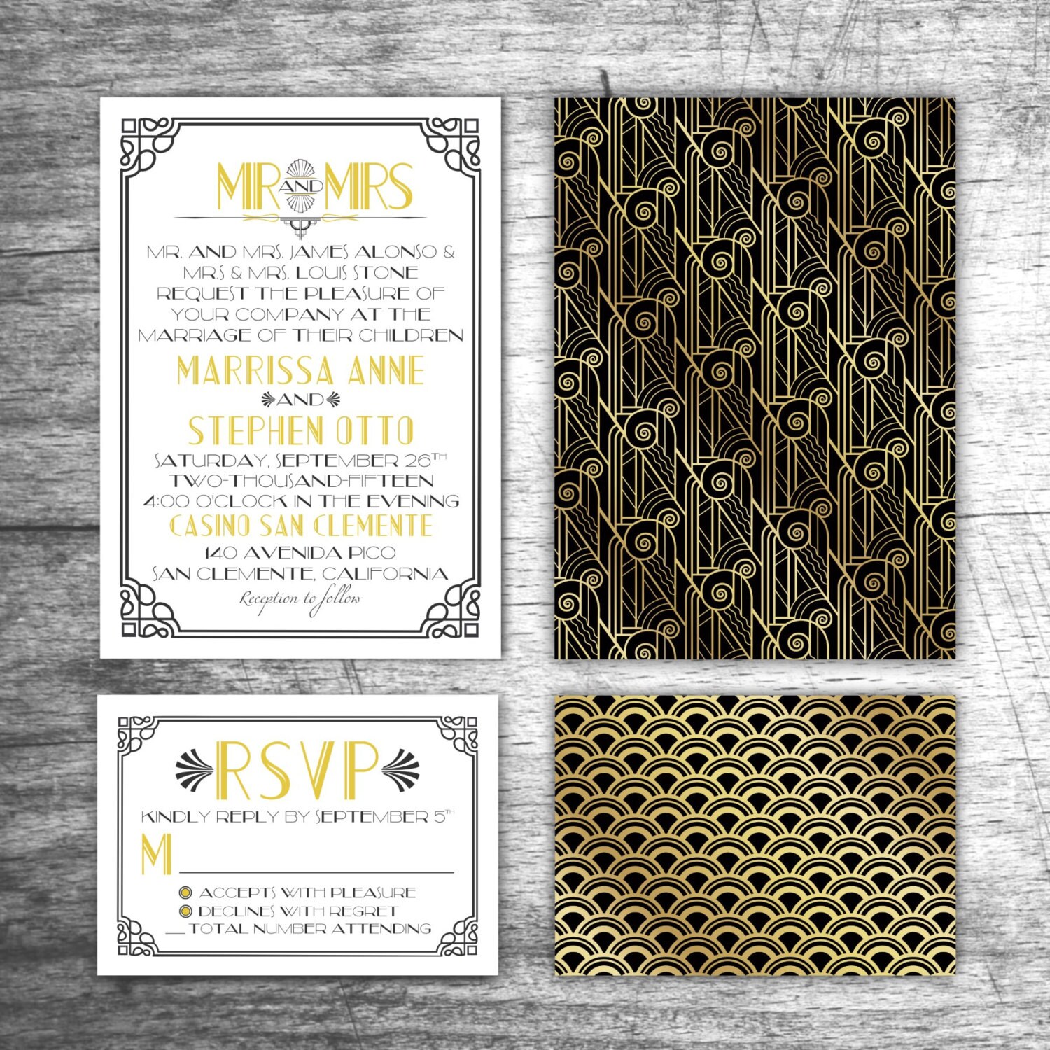 art deco gatsby 1920s wedding invitation and rsvp reply card 5 x 7 1920s invitations