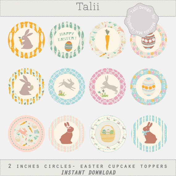 SALE Happy Easter Cupcake Toppers 2 inch circle collage SALE Happy Easter Cupcake Toppers 2 inch circle collage