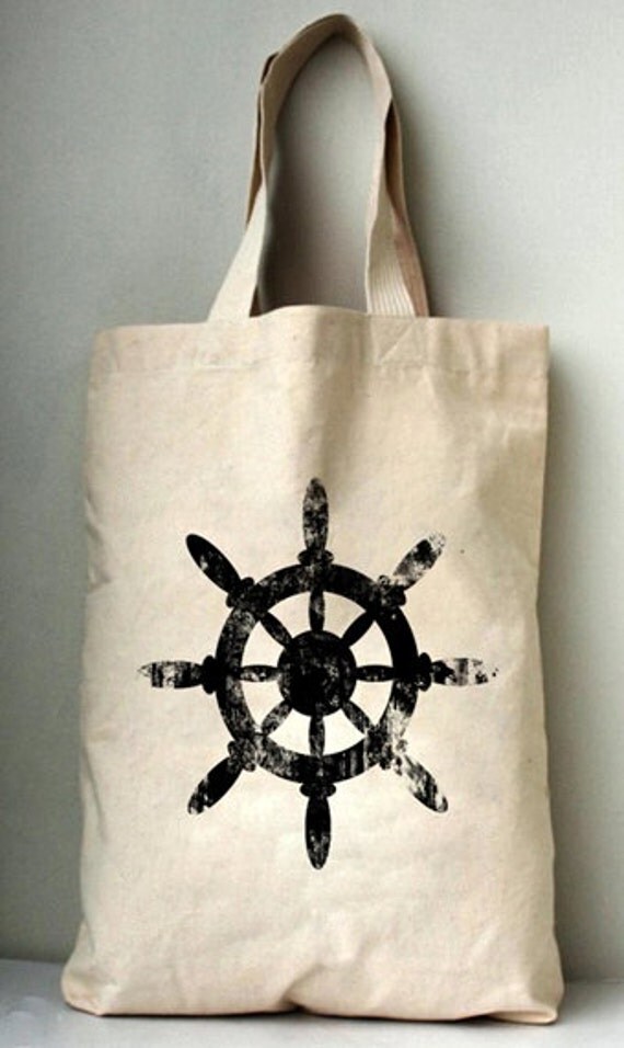 Ship Wheel Bags Printed Cotton Canvas Tote Bag.