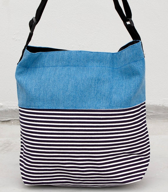 Canvas Tote stripe and blue black white by SiennaBartolomei
