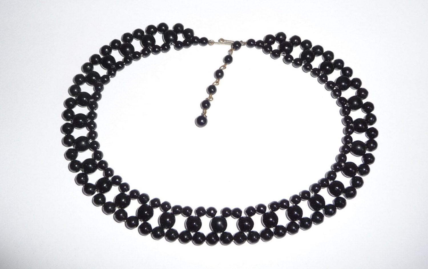 A Stylish Vintage Black Glass Bead Choker / Necklace steampunk buy now online