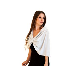 Plus Size Sparkling Silver Shrug Bolero With 4 Wearing Ways- Shawl, Shrug, Crisscross And Scarf. Glittering Cover Up Evening Party Wear T117