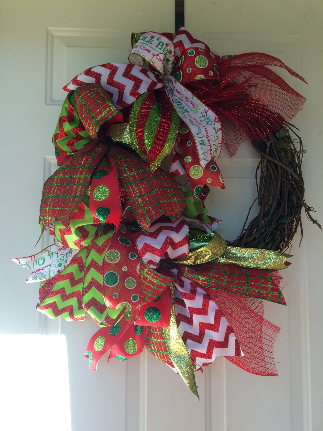 Christmas Deco Mesh Grapevine Wreath With By MrsChristmasWorkshop