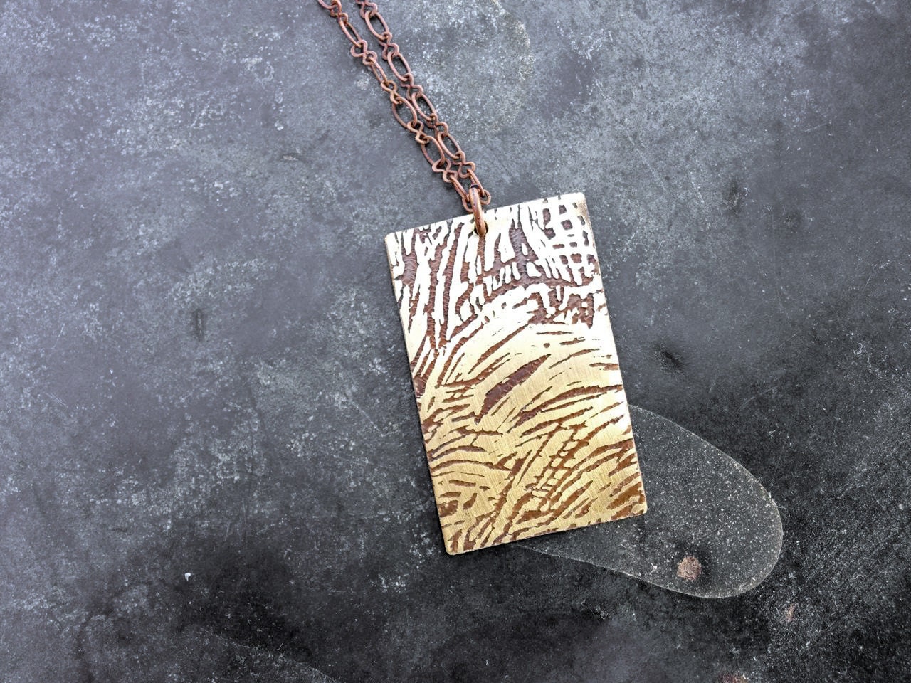 Etched Brass Pendant Antiqued Brass Necklace by HappyArsenal