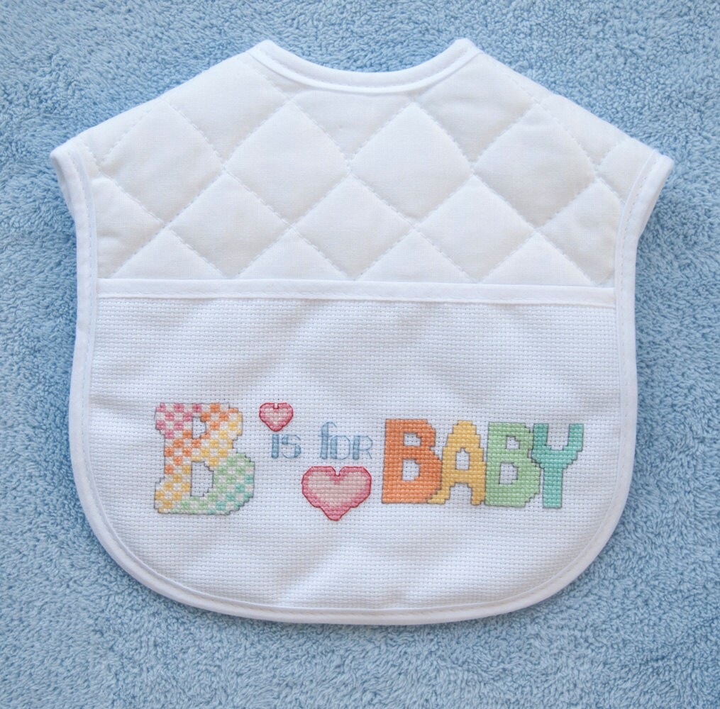 B is for Baby Cross Stitch Bib by DuckXing on Etsy