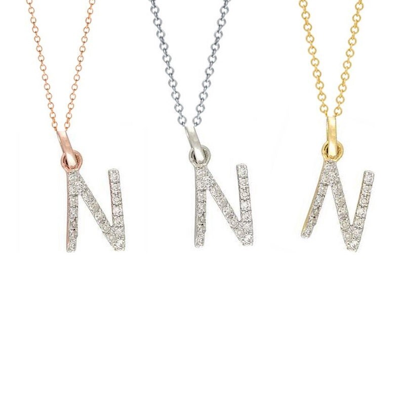 0.10 CT Diamond Alphabet Letter N Initial Pendant Necklace