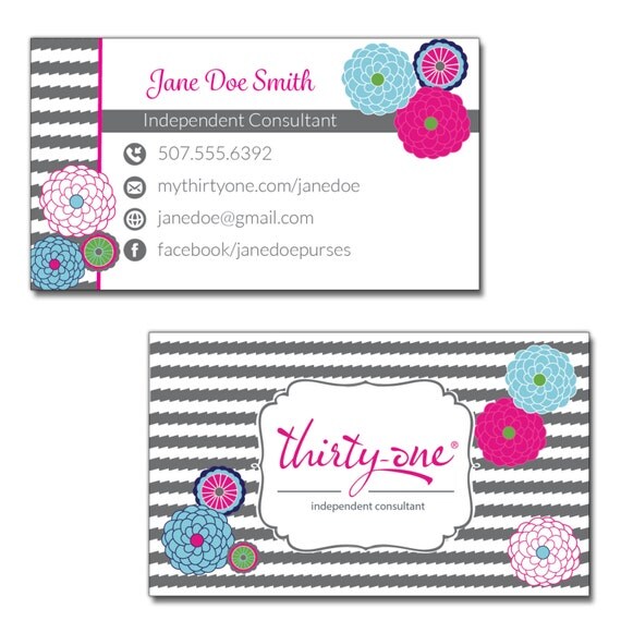 Thirty-One Consultant Business Cards Bubble Bloom and Grey Wave ...