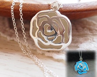 Glow in the dark Jewelry, 'Glow- in- the- dark' Necklace, Glowing Necklace, Sterling silver plated necklace, Glowing locket, Glowing pendant