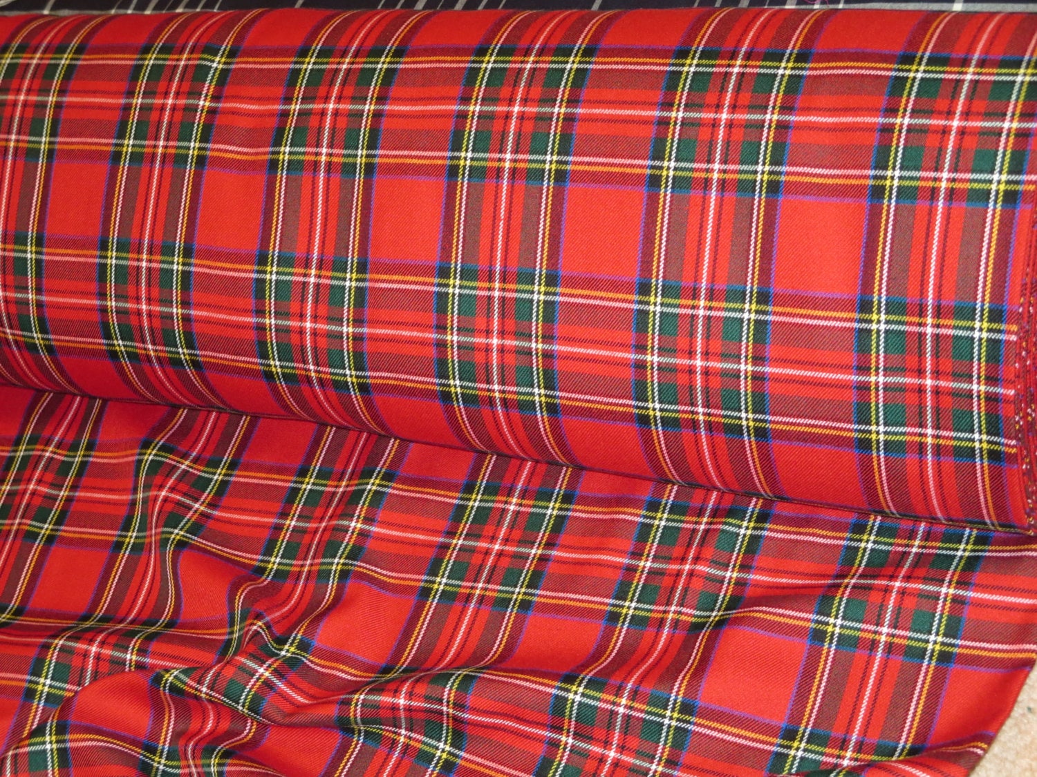 Sale by 5 Yards Red Royal Stewart Tartan Fabric Viscose poly