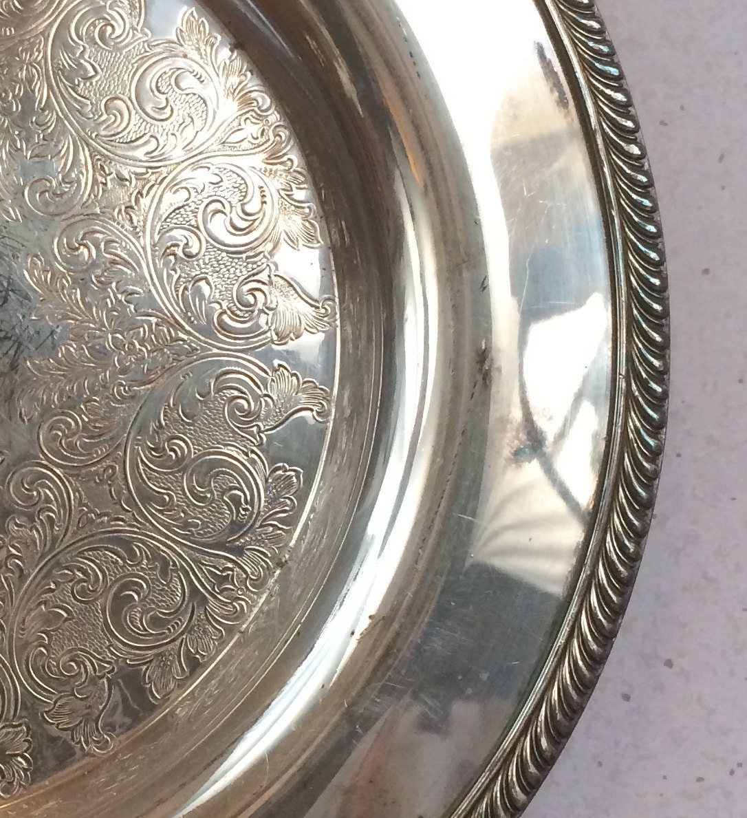 Silver on Copper Serving Tray Oneida by HoneyBeeHillVintage