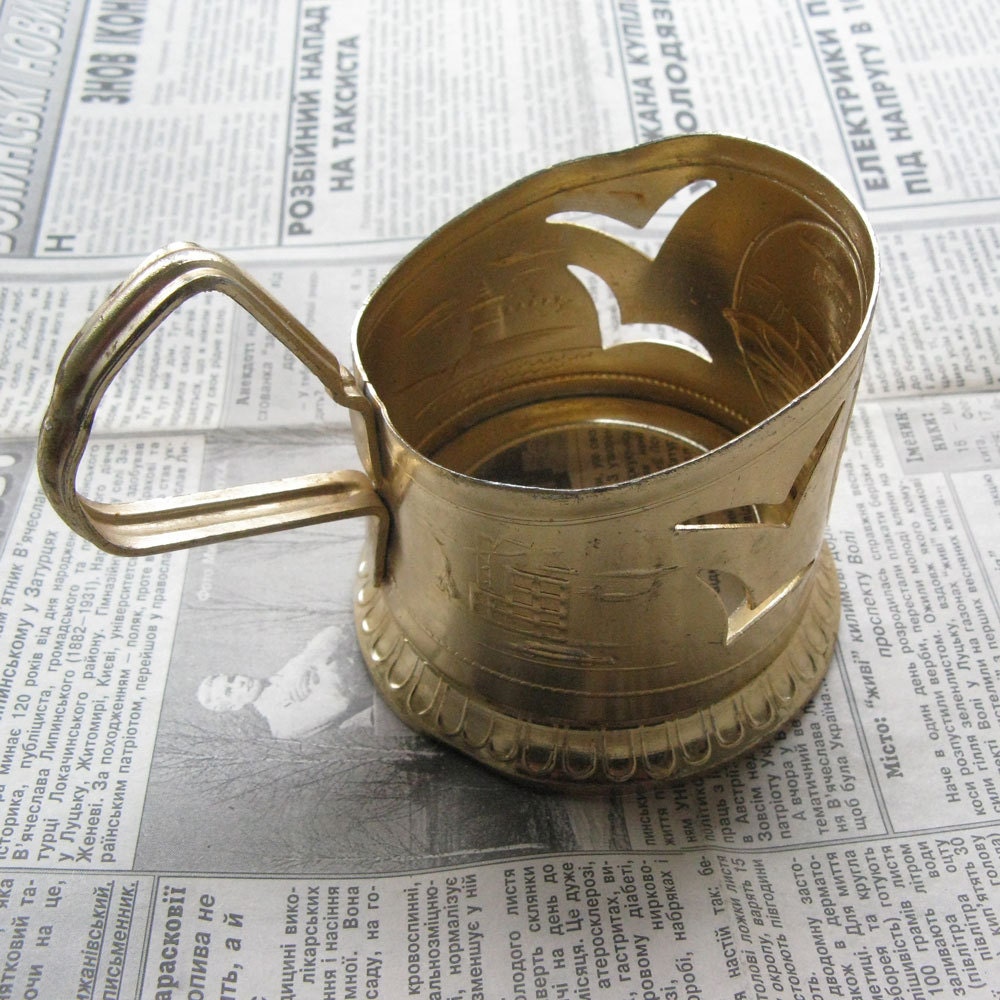Soviet Tea Cup Holder, Aluminium Accessory, Vintage Kitchenware, Old