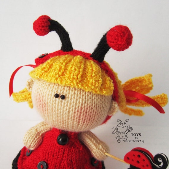 Pebble Doll Ladybug - knitting pattern (knitted round), Amigurumi doll Ladybu...