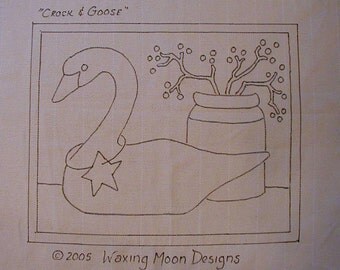 Hand-drawn Rug Hooking Pattern: CROCK & GOOSE 15 X 18