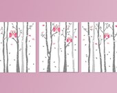 Girl art print Pink Gray Baby girl room Birch Nursery Owl Nursery Baby girl room set of 3 - 130-7_9