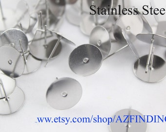 100pcs Surgical Stainless Steel Flat Pad Earring Studs with backs-Stainless Steel Earposts~Flat Back Earring Posts-Glue On Posts-N size-