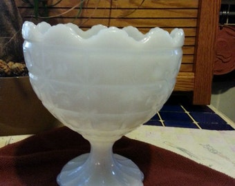 white milk glass NAPCO compote gultted pattern #1185