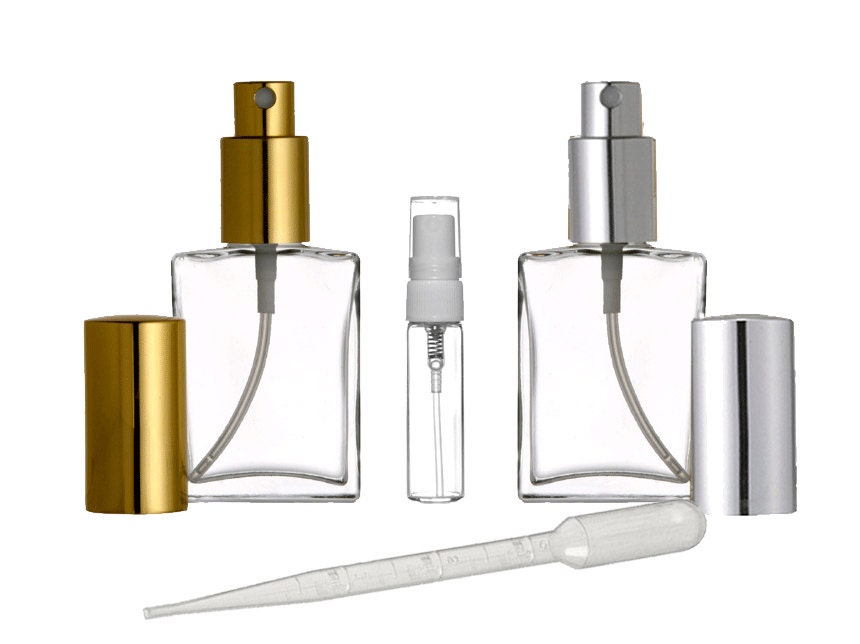 2 Oz 60ml Square Flat Glass Atomizer Spray Bottles Mist Gold