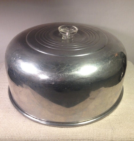 Art Deco Aluminum Cake Plate Cover With Bakelite Pull