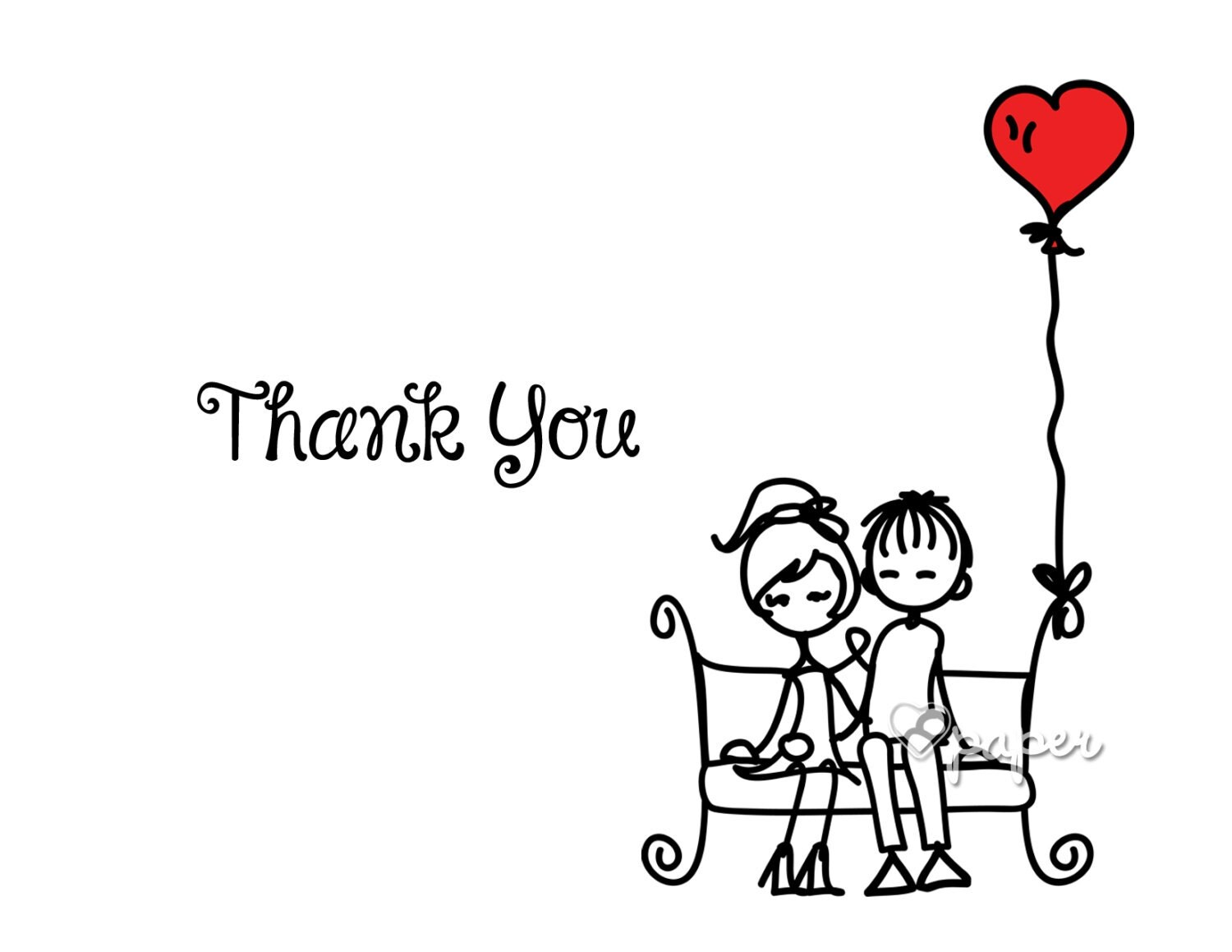 Stick Figure Bride Groom Printed Thank You Cards by HartPaper