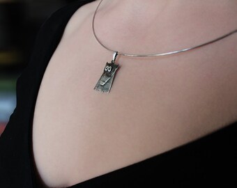 Handmade Sterling Silver Dog Necklace, KENY on a string, Patinated, Hand Engraved, Silver Dog, Wearable Art, Contemporary Silver Necklace