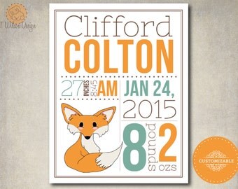 Fox Baby Nursery Printable with Birth Information