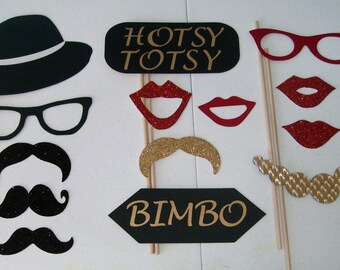 Photo Booth Props Great Gatsby, Roaring 20's sparkle props Money Drinking (2045D)
