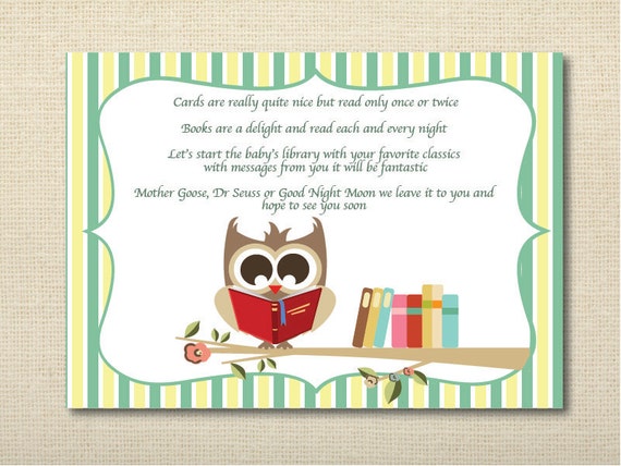 Items similar to Owl Bring a Book in Lieu of a Card Baby Shower on Etsy