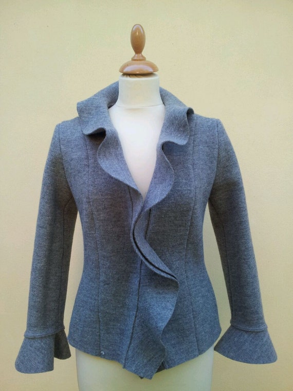 Boiled wool jacket unlined Ruffles at neck and by BABAJAGAFASHION