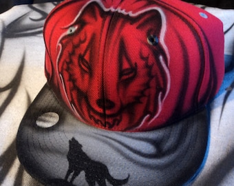 Airbrushed Wolf Snapback Hat Hand Painted airbrush