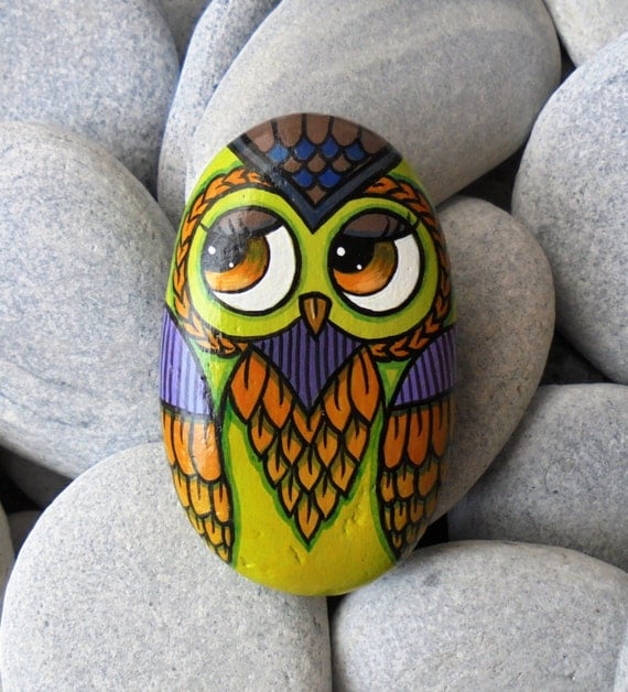 Handmade Rock Painting Owl Is Painted with high quality