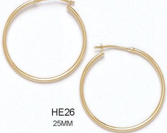 14k Solid Yellow Gold Hoop Earrings with a Hinge-Notched Post (Available in Multiple Sizes)
