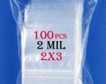 100 Zip Lock Bags 2" x 3", Clear Poly Bag Reclosable 2 Mil