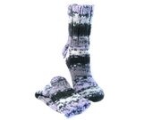 Handknit Warm Winter Socks, Lilac White Gray, Mens Casual Socks, Fair Isle Stripes, Handmade, Hand Knit, Acrylic, 156 ANTIQUE LAVENDER