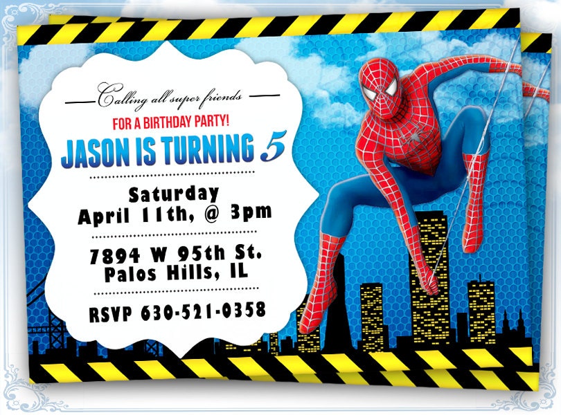 Spiderman Birthday invitation card for Superhero party