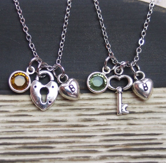 2 personalized Best Friends lock and key necklaces by vespestudio