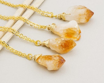 Raw Citrine Necklace Gold Citrine Necklace Gemstone Necklace Rough Citrine Crystal Pendant Boho Style Layering Necklace November Birthstone