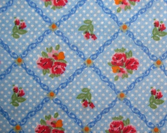 Blue Floral Trellis - Polycotton Fabric Dress/Craft Fabric