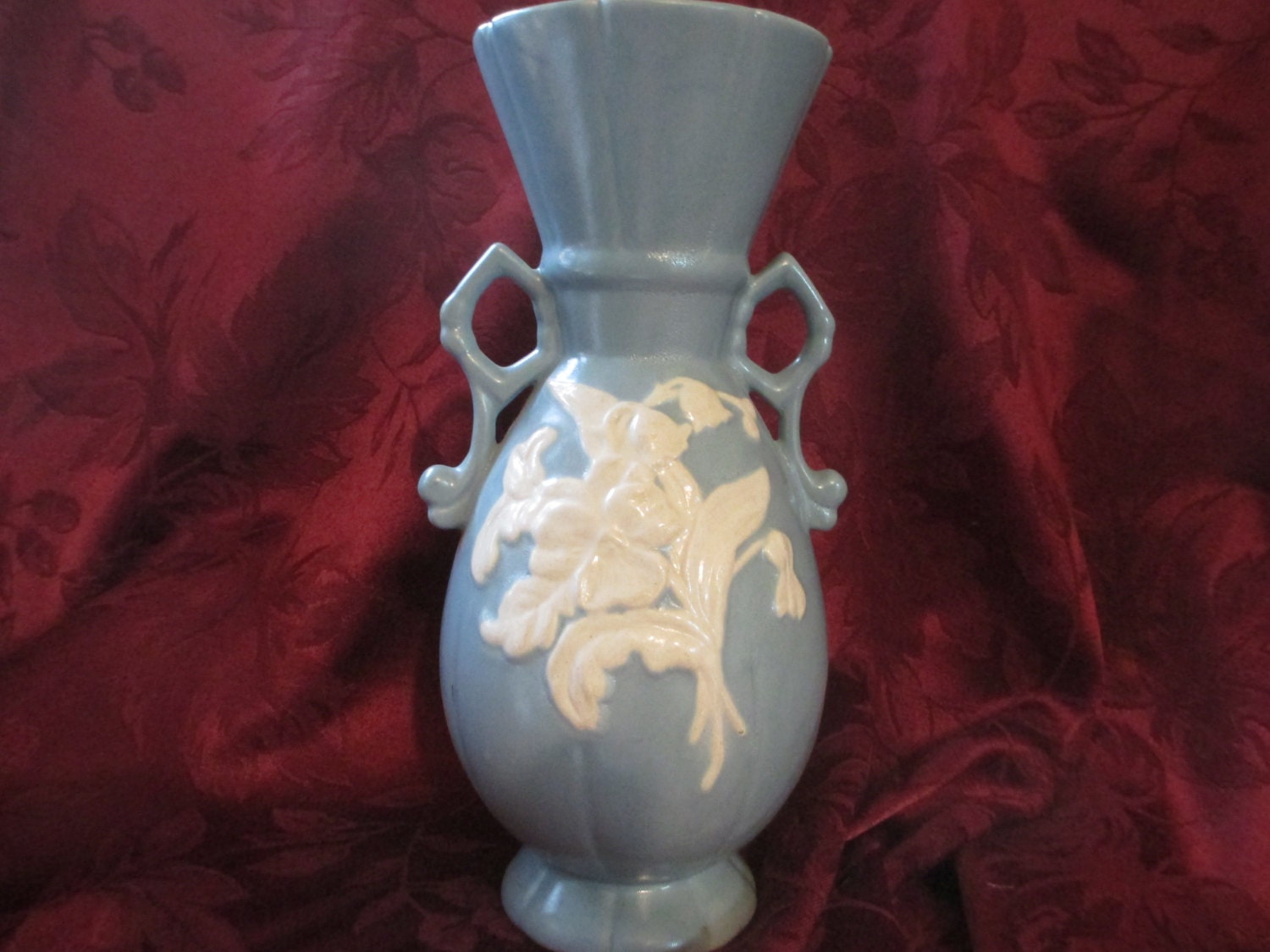 Blue Weller Pottery Antique Vase with a White by BrooksBestBuys