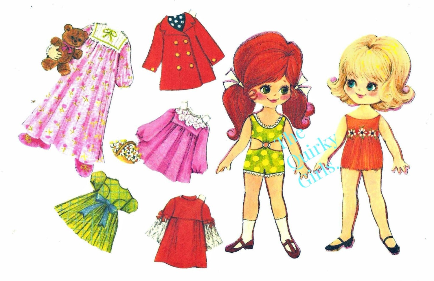 vintage paper dolls. 1960's mod paper by Thequirkygirls