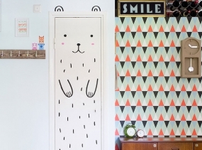 Haru the Happy Bear Door decal / Wall decal for doors, windows or closets / Nursery decor / Bear Vinyl Sticker
