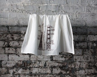 San Francisco buildings diagram tea towel - white cotton floursack kitchen towel
